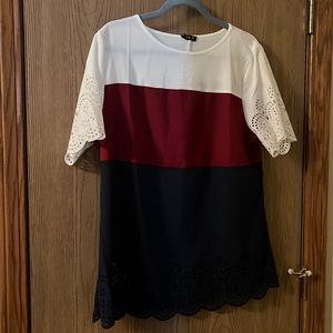 Shein White, Burgundy, & Navy Blouse - 0XL